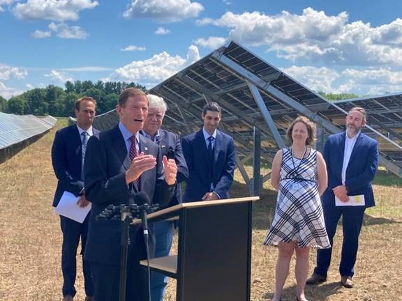 Blumenthal and U.S. Representative John B. Larson (D-CT) joined clean energy advocates to tout provisions in the Inflation Reduction Act that make historic investments in clean energy companies and the fight against climate change.